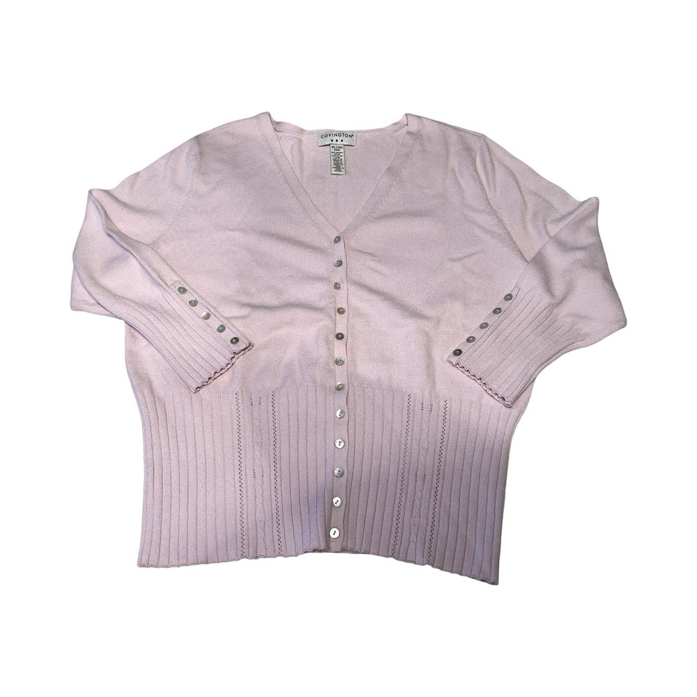 Covington Womens XL Light Purple V-Neck Button Front Ribbed Cardigan Sweater